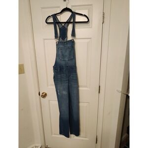 LEI Denim Overalls Blue Wash Distressed Medium Wash Women's Size‎ L